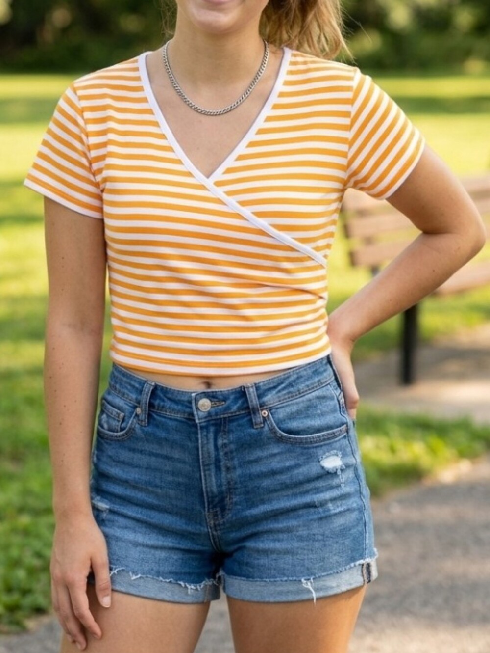 ‼️3 for 16‼️  Five Ports Orange & White Striped Short Sleeve Crop Top